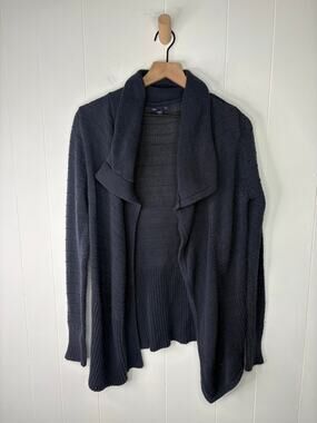 Gap Rib Knit Drape Collar Open Front Cardigan Sweater Small Navy Blue